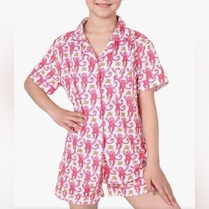 Hanna Andersson Pink and White Monkey Pajama Set